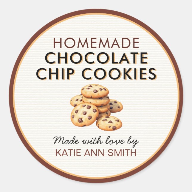 Pegatina Redonda Homemade Chocolate Chip Cookie Label Stickers (Anverso)