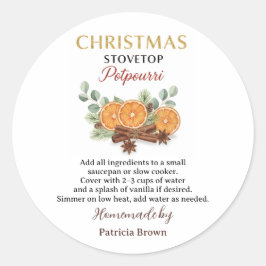 Pegatina Redonda Homemade Christmas Stovetop Potpourri Sticker Labe