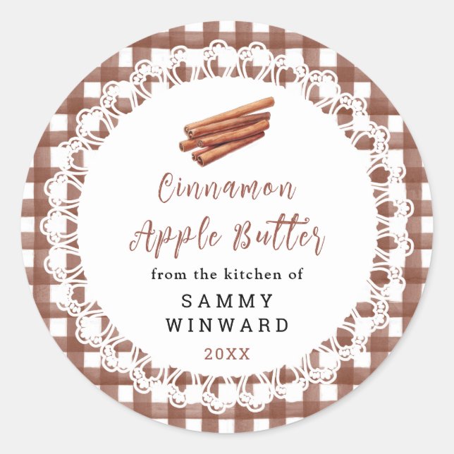 Pegatina Redonda Homemade Cinnamon Apple Butter Label (Anverso)