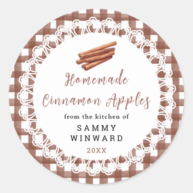 Pegatina Redonda Homemade Cinnamon Apples Label (Anverso)