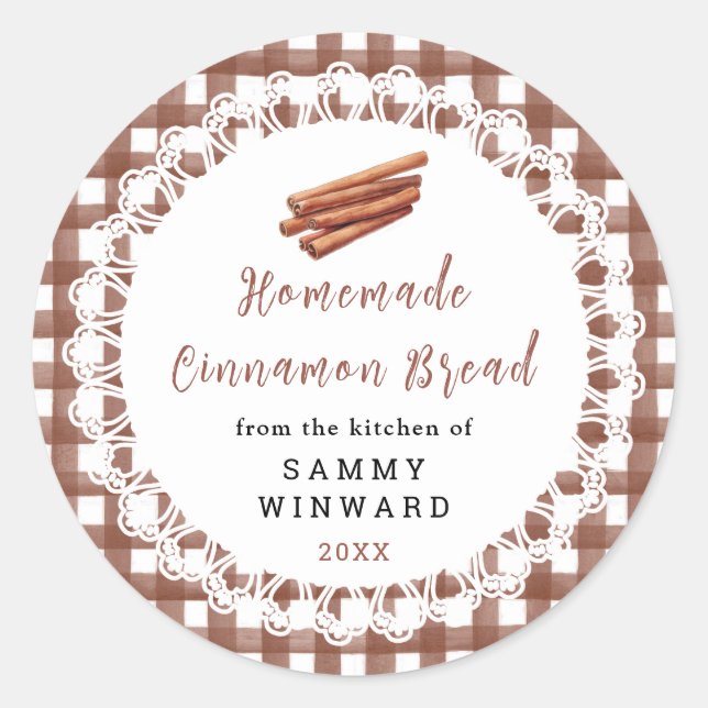 Pegatina Redonda Homemade Cinnamon Bread Label (Anverso)