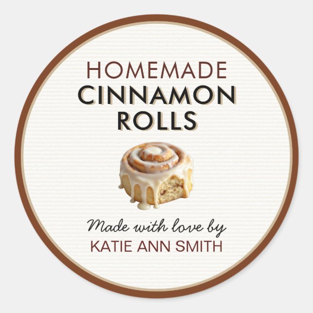 Pegatina Redonda Homemade Cinnamon Rolls Label With Love Stickers (Anverso)