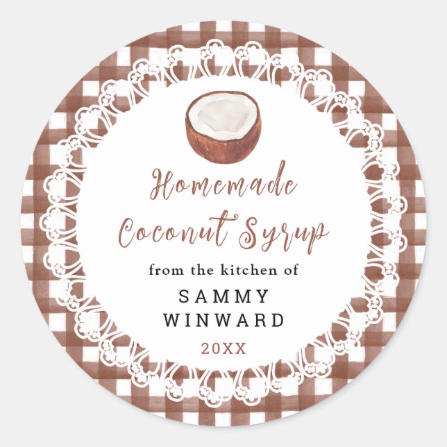 Pegatina Redonda Homemade Coconut Syrup Label (Anverso)