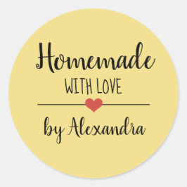 Pegatina Redonda Homemade con amor personalizado de guiones amarill