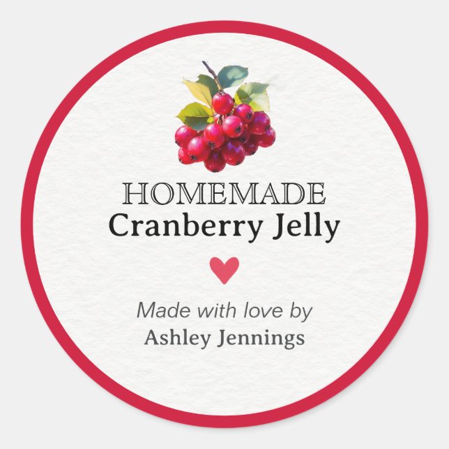 Pegatina Redonda Homemade Cranberry Jelly Label Custom Sticker  (Anverso)