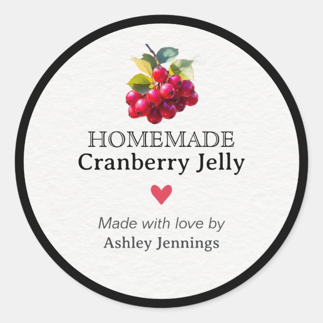 Pegatina Redonda Homemade Cranberry Jelly Label Custom Sticker  (Anverso)