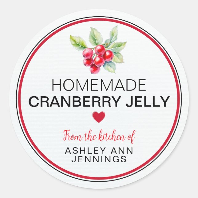 Pegatina Redonda Homemade Cranberry Jelly Label | Holiday Canning (Anverso)
