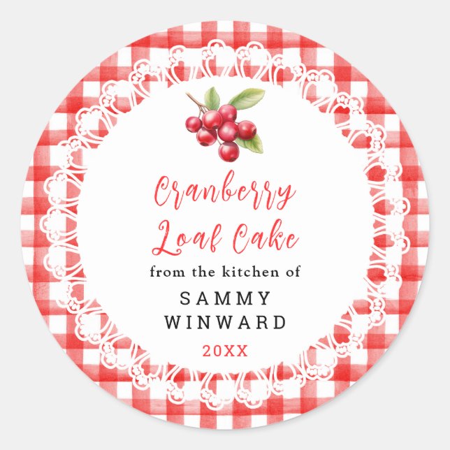 Pegatina Redonda Homemade Cranberry Loaf Cake Label (Anverso)