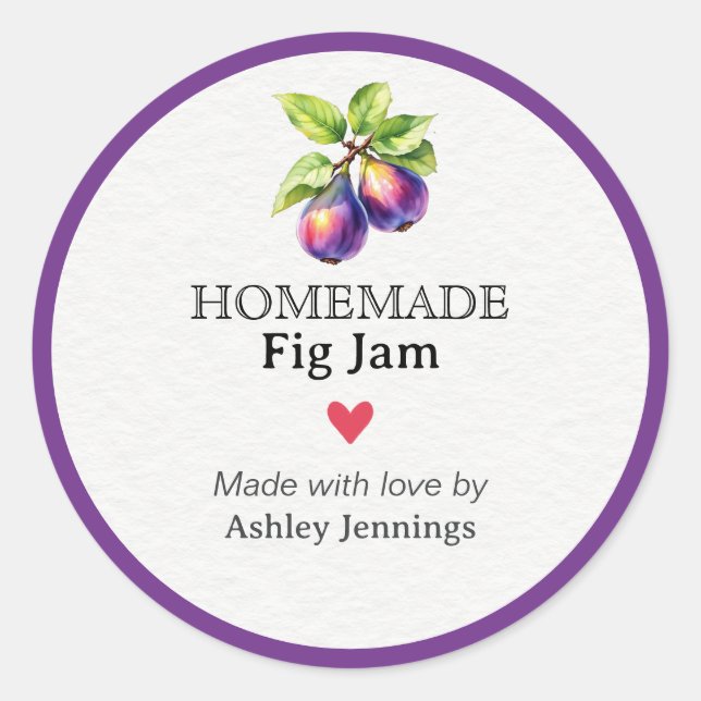 Pegatina Redonda Homemade Fig Jam Label Canning Sticker (Anverso)