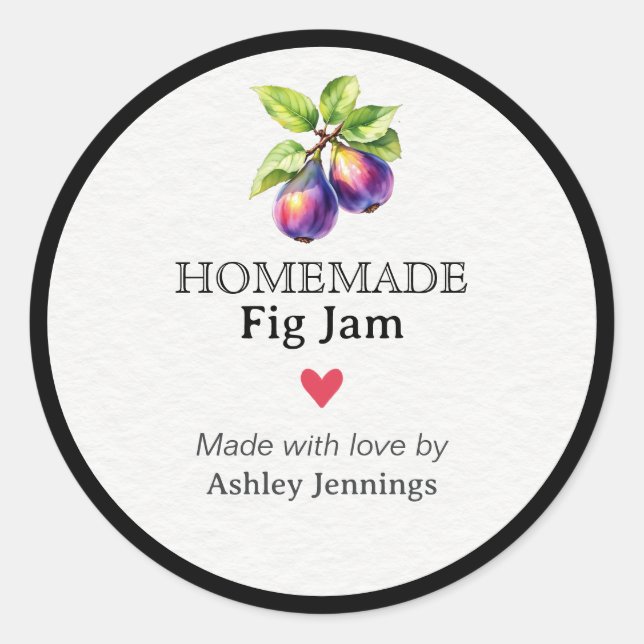 Pegatina Redonda Homemade Fig Jam Label Canning Sticker (Anverso)