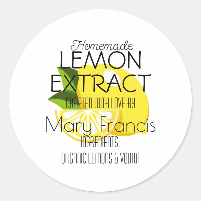 Pegatina Redonda Homemade handcrafted Lemon Extract Crafted  (Anverso)