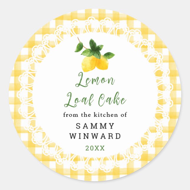 Pegatina Redonda Homemade Lemon Loaf Cake Label (Anverso)