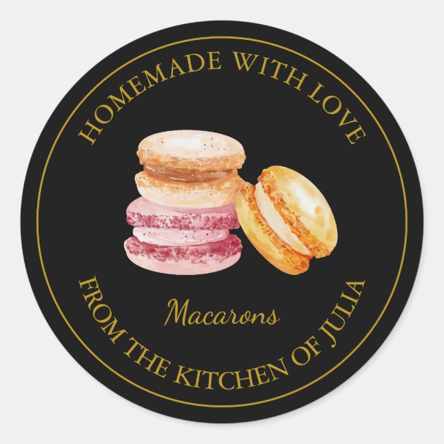 Pegatina Redonda Homemade Macaron Label | Black (Anverso)