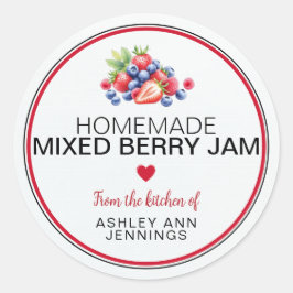 Pegatina Redonda Homemade Mixed Berry Jam Label Personalized