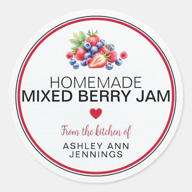 Pegatina Redonda Homemade Mixed Berry Jam Label Personalized (Anverso)