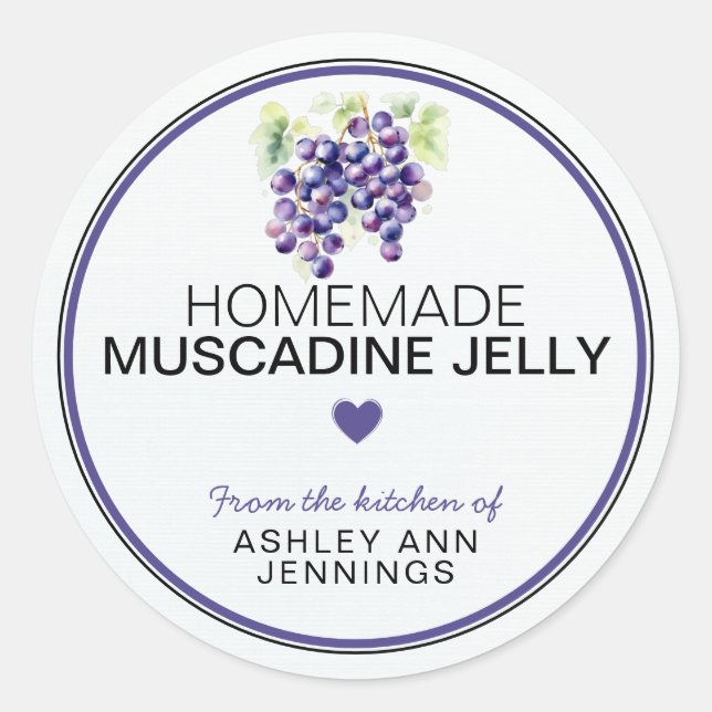 Pegatina Redonda Homemade Muscadine Jelly Label Canning Stickers (Anverso)