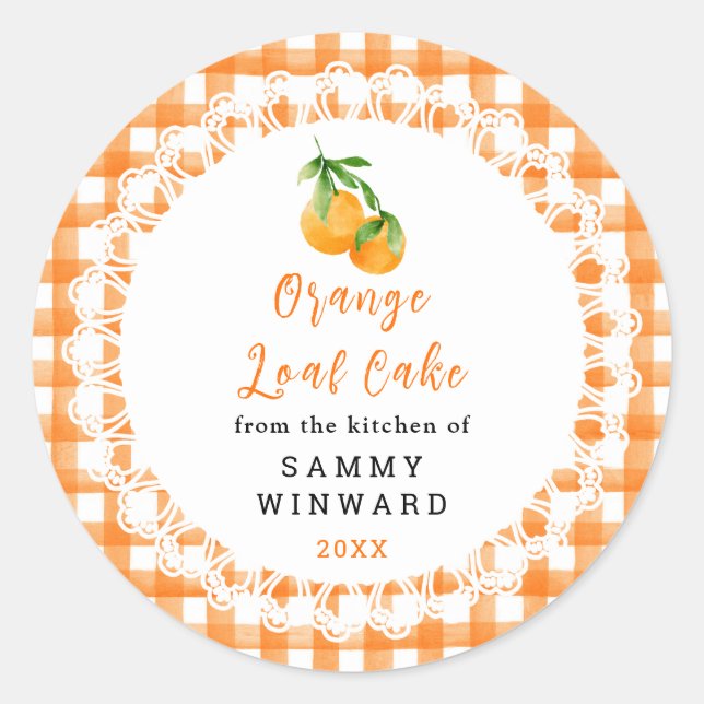 Pegatina Redonda Homemade Orange Loaf Cake Label (Anverso)