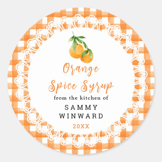 Pegatina Redonda Homemade Orange Spice Syrup Label (Anverso)