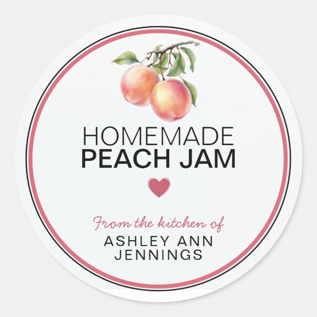 Pegatina Redonda Homemade Peach Jam Label Peaches Canning Stickers (Anverso)