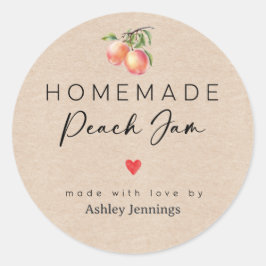 Pegatina Redonda Homemade Peach Jam Labels | Made with Love