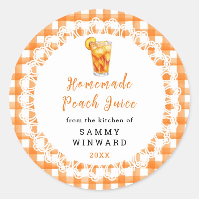 Pegatina Redonda Homemade Peach Juice Drink Label (Anverso)