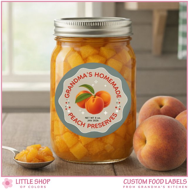 Pegatina Redonda Homemade Peach Preserves Canning Jar Labels (Subido por el creador)