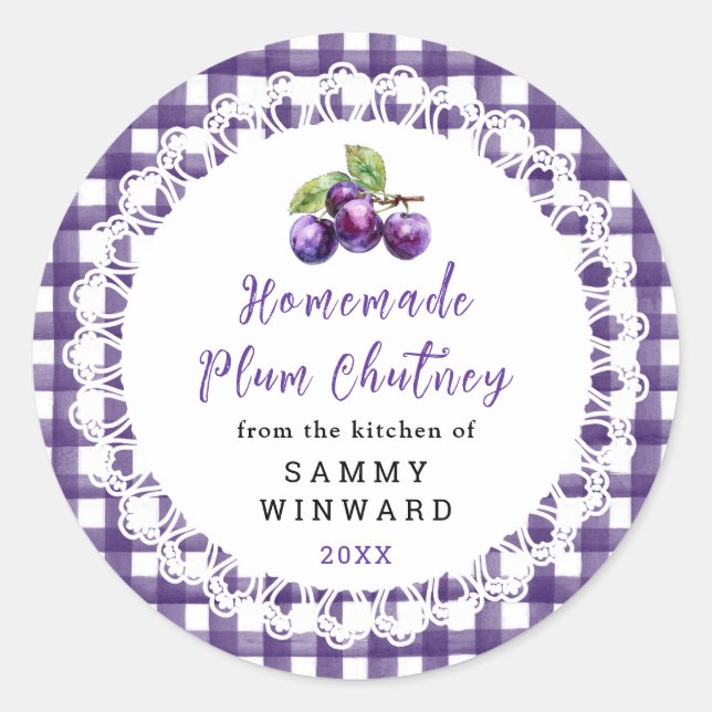 Pegatina Redonda Homemade Plum Chutney Label (Anverso)