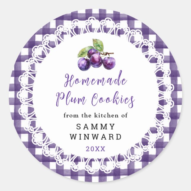 Pegatina Redonda Homemade Plum Cookies Label (Anverso)