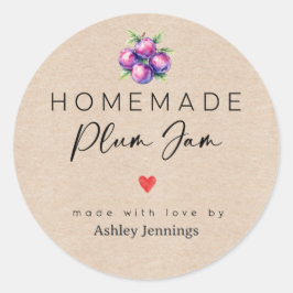 Pegatina Redonda Homemade Plum Jam Labels | Made with Love Stickers