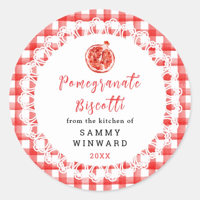 Pegatina Redonda Homemade Pomegranate Biscotti Label (Anverso)