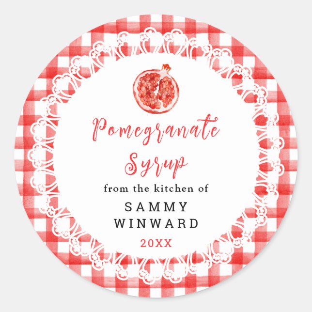Pegatina Redonda Homemade Pomegranate Syrup Label (Anverso)