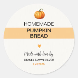 Pegatina Redonda Homemade Pumpkin Bread Labels Fall Stickers