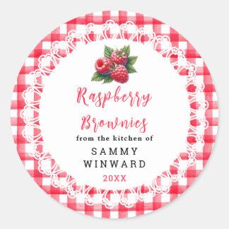 Pegatina Redonda Homemade Raspberry Brownies Label