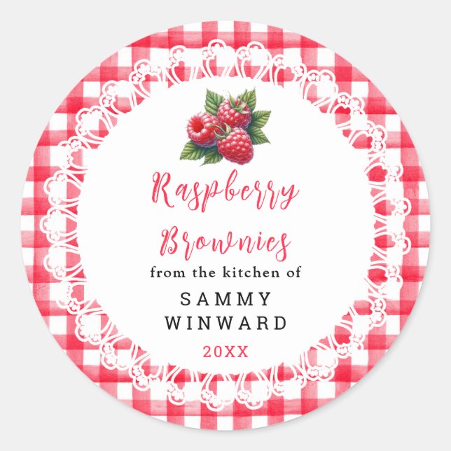 Pegatina Redonda Homemade Raspberry Brownies Label (Anverso)