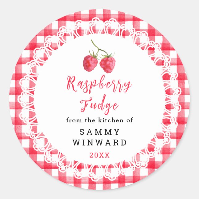 Pegatina Redonda Homemade Raspberry Fudge Label (Anverso)