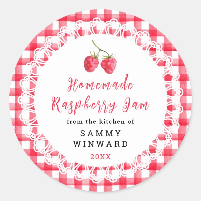 Pegatina Redonda Homemade Raspberry Jam Label (Anverso)