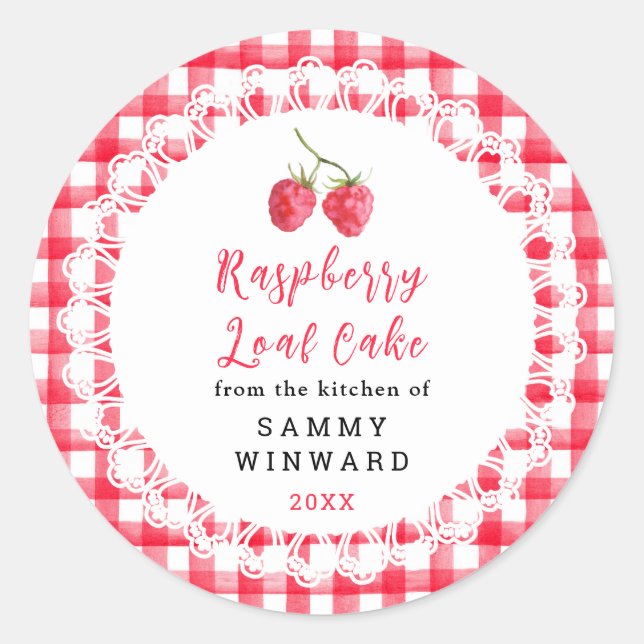 Pegatina Redonda Homemade Raspberry Loaf Cake Label (Anverso)