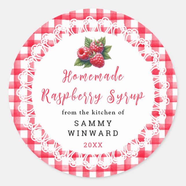 Pegatina Redonda Homemade Raspberry Syrup Label (Anverso)