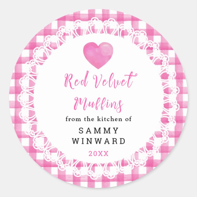Pegatina Redonda Homemade Red Velvet Muffins Label (Anverso)
