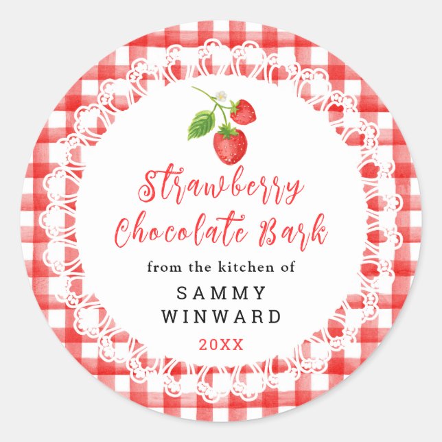 Pegatina Redonda Homemade Strawberry Chocolate Bark Label (Anverso)