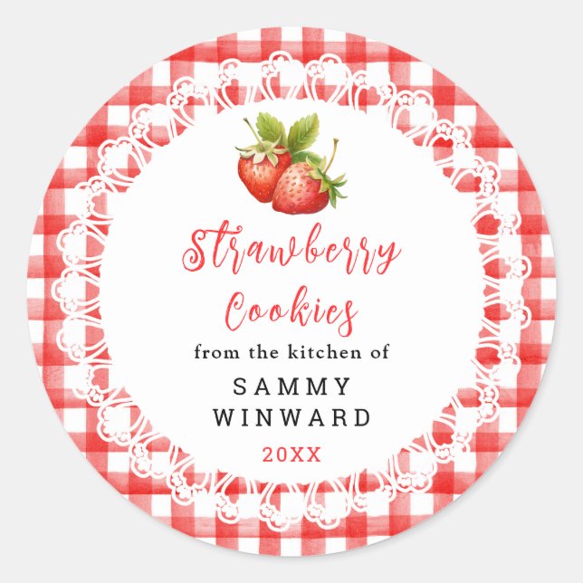 Pegatina Redonda Homemade Strawberry Cookies Label (Anverso)