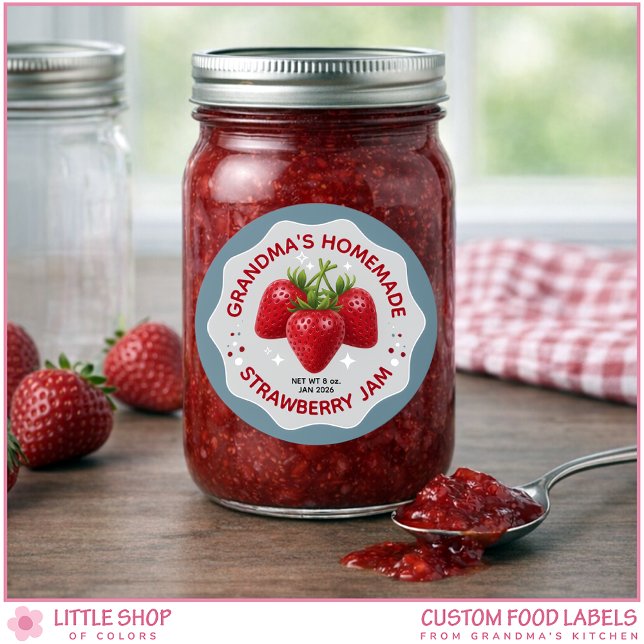 Pegatina Redonda Homemade Strawberry Jam Canning Jar Labels (Subido por el creador)