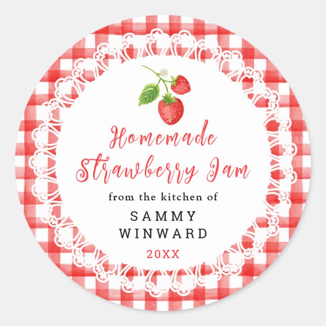 Pegatina Redonda Homemade Strawberry Jam Label (Anverso)