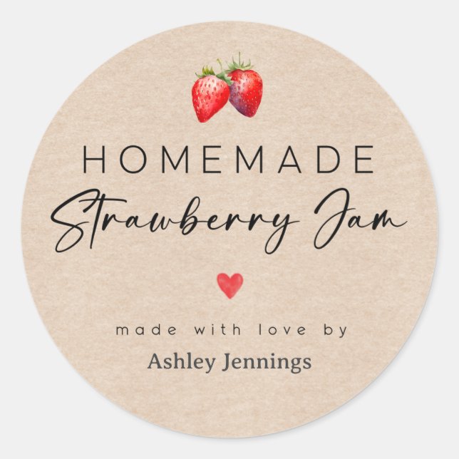 Pegatina Redonda Homemade Strawberry Jam Label Canning Stickers (Anverso)