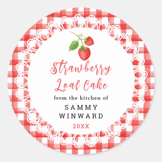 Pegatina Redonda Homemade Strawberry Loaf Cake Label (Anverso)