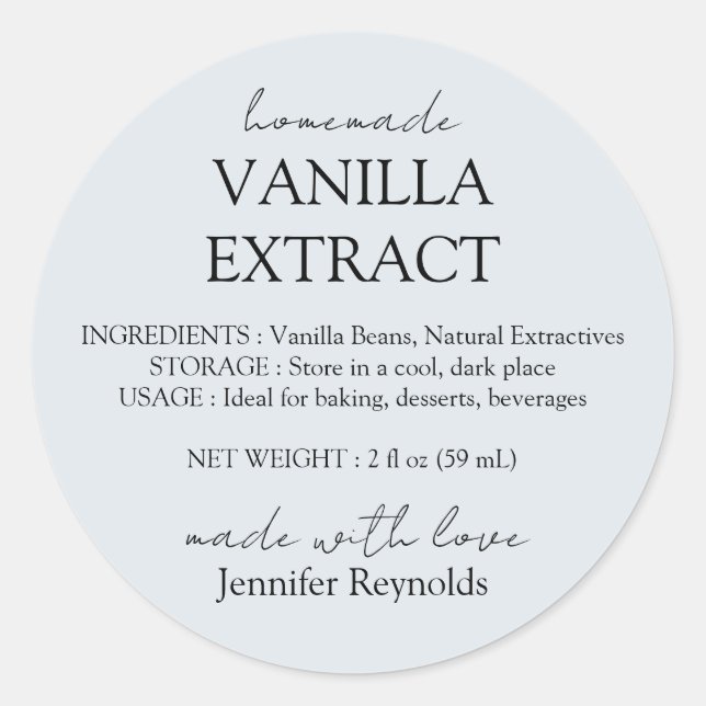 Pegatina Redonda Homemade Vanilla Extract blue grey Instructions (Anverso)
