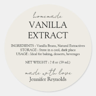 Pegatina Redonda Homemade Vanilla Extract ivory beige Instructions