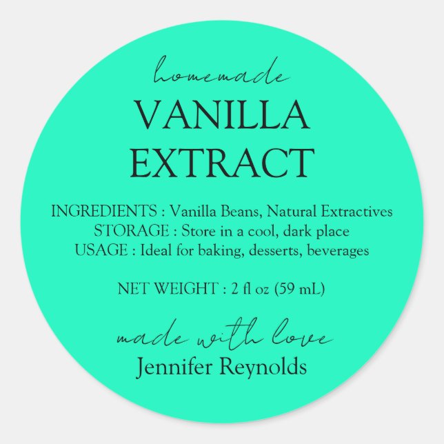 Pegatina Redonda Homemade Vanilla Extract neon green Instructions (Anverso)