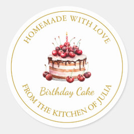 Pegatina Redonda Homemade with love Birday Cake Label | Blanco