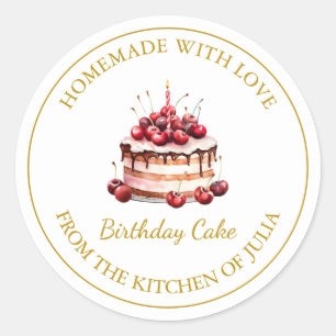 Pegatina Redonda Homemade with love Birday Cake Label   Blanco